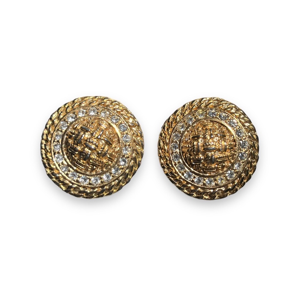 ✧ Gold tone rhinestone disc earrings